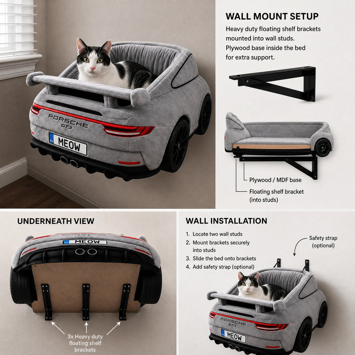 Vue 5 du lit voiture pour chat